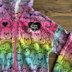Girls Justice Care Bears Hoodie S (7/8) Rainbow Zip Up Sweatshirt Multicolor